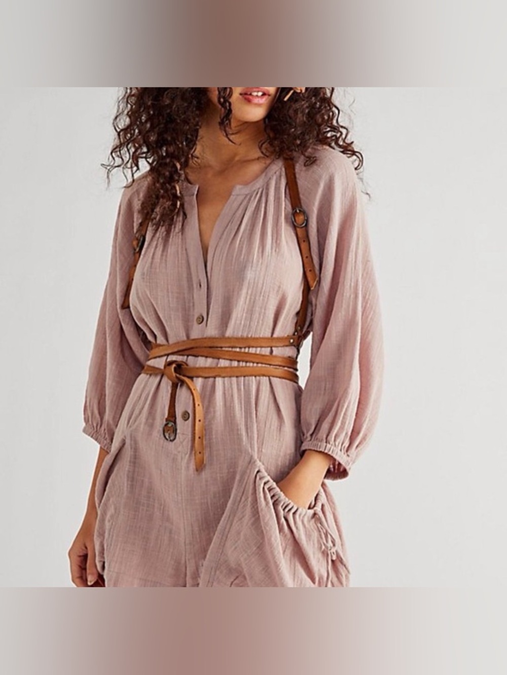 Free People “Sunset Flow” Cotton Blend Mauve Romper XS | Blush Boho Festival
